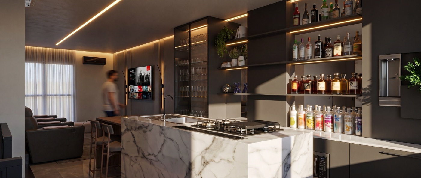 Espaço gourmet projetado pela Pecan Studio